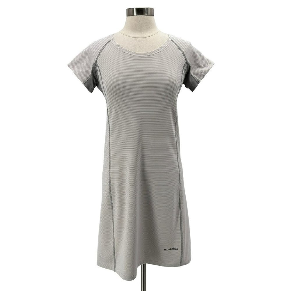 MontBell Striped Gray White Short Sleeve Dress Womens Medium